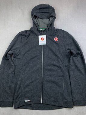 Castelli Mens Sweater XL Gray Hoodie Milzano Full Zip Fleece Wool Blend Cycling